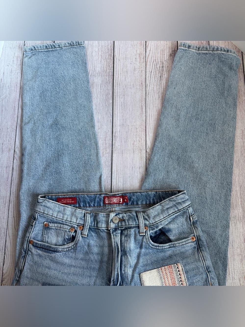 LUCKY BRAND Boy Mid Rise Relaxed Straight Patchwork Jeans 4